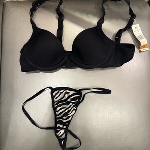 Natori Black Bra and Zebra Pattern Thong